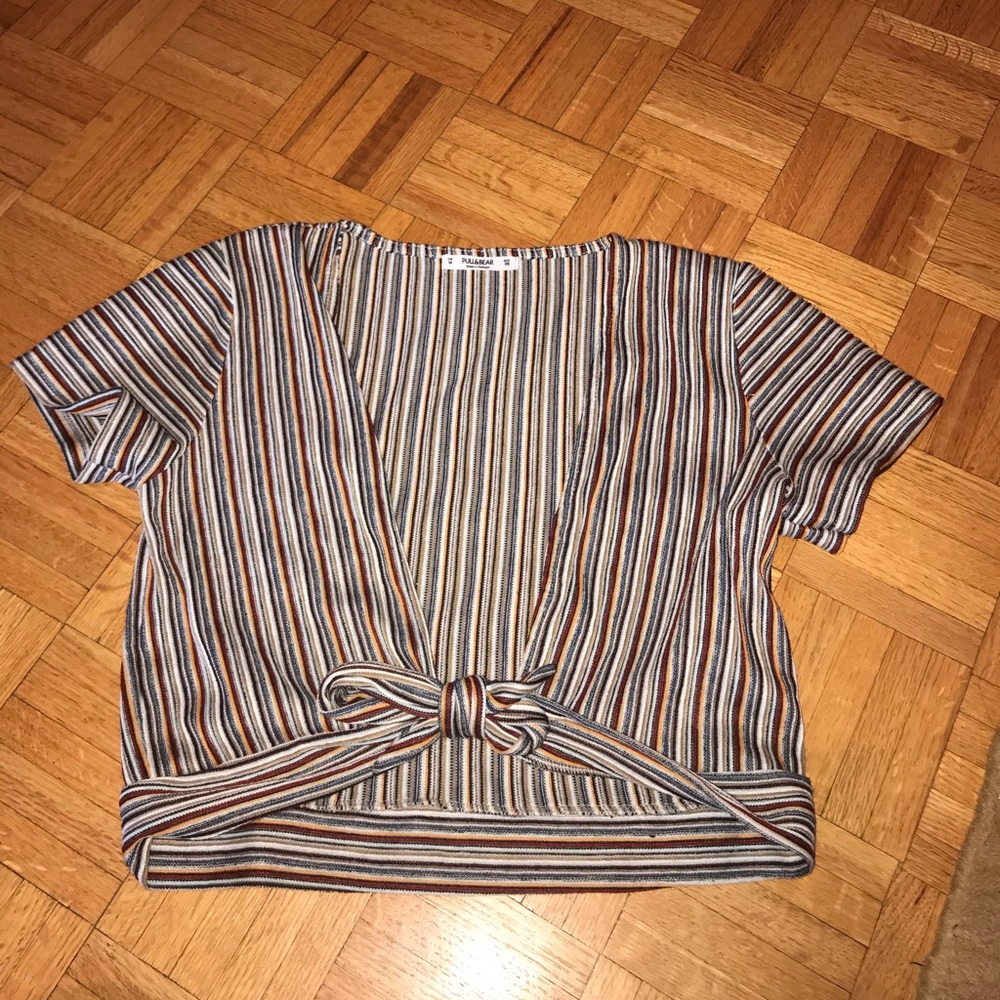 Striped Multicolored Pull & Bear Short Sleeve Tie Top